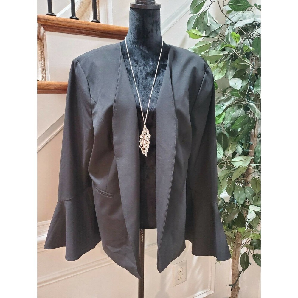 The Limited Collection Women Black Polyester Long Sleeve Open Front Blazer 24W
